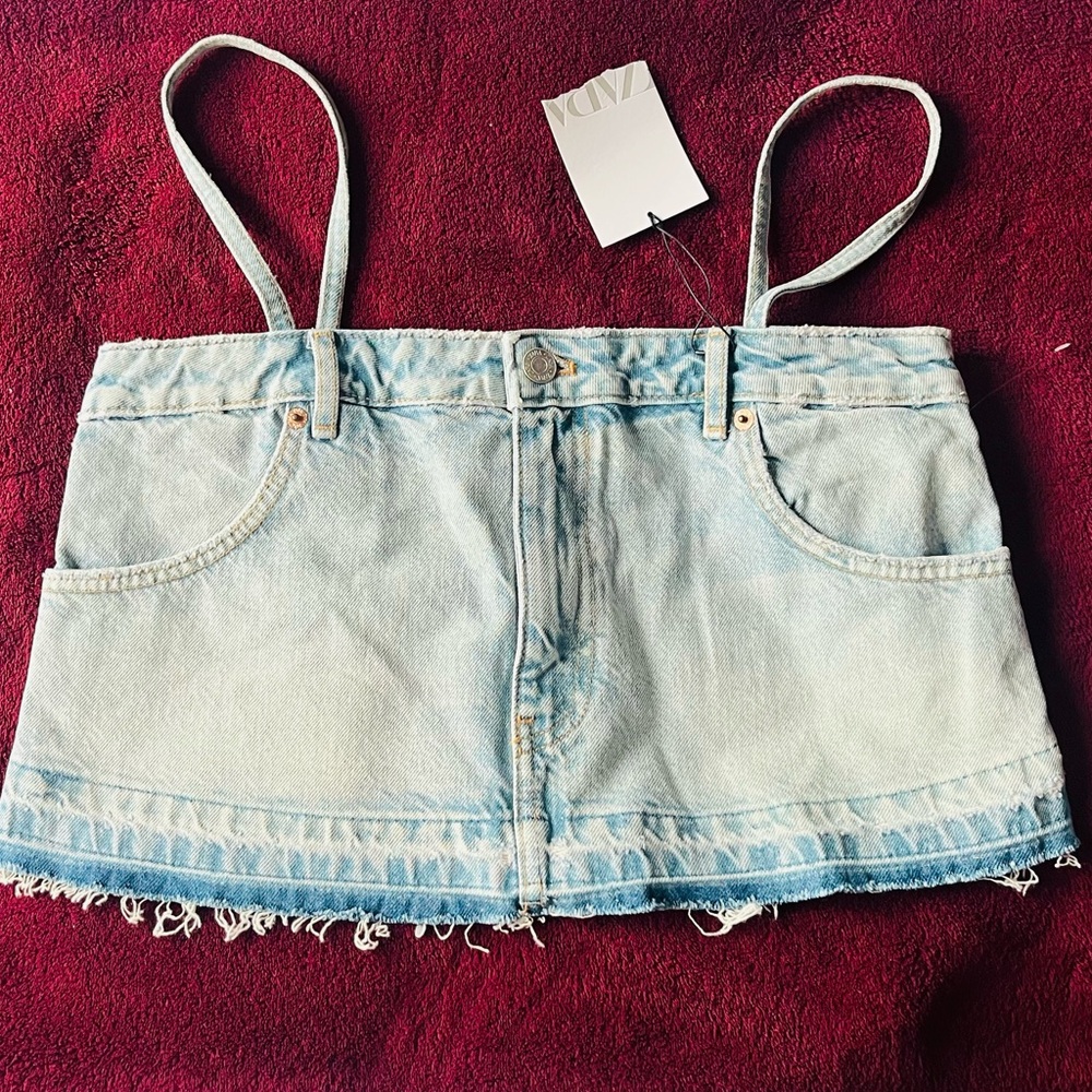 Zara Light Blue Denim Crop Top